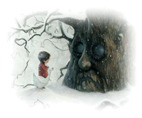 a boy talking to a tree